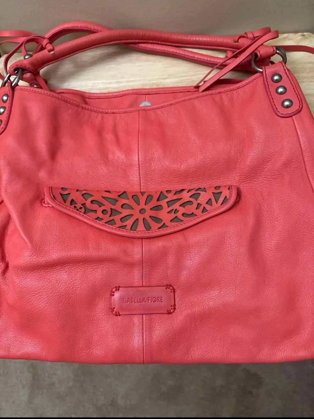 Isabella Fiore Large Laser-Cut Tote Bag – Coral Pink